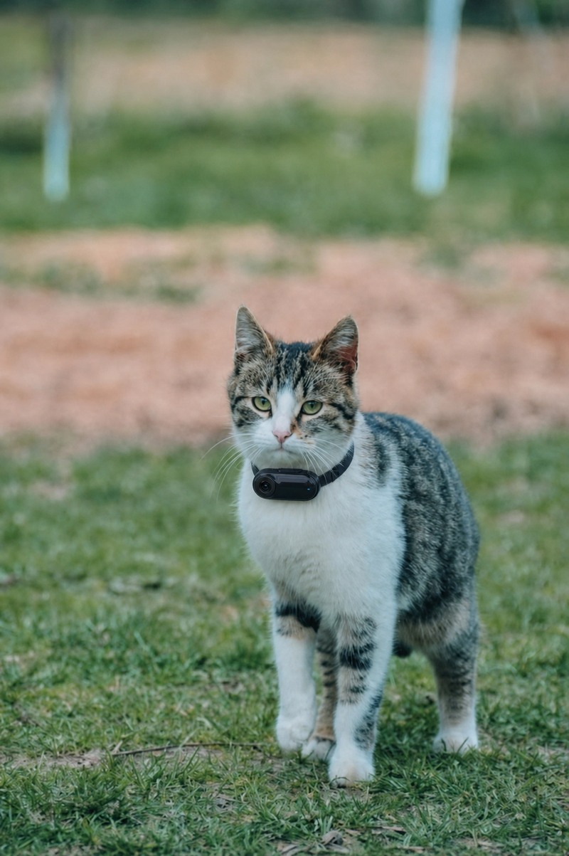 Cat wearing the pet collar camera